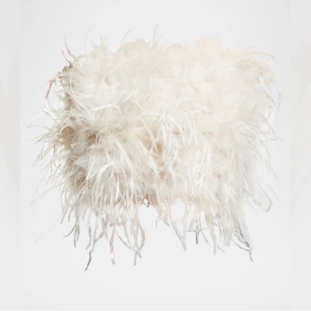 Chic White Feathered Strapless Top